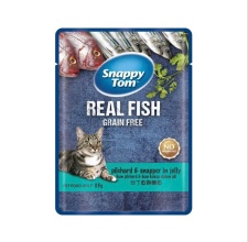 Pate Snappy Tom Real Fish - Real Meat vị cá mồi và cá hồng trong thạch cho mèo