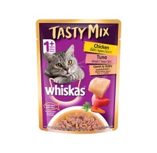 Pate Whiskas Tasty Mix (Gravy) loại Cá ngừ - Gà - Cà rốt cho mèo