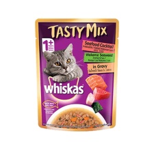 Pate Whiskas Tasty Mix (Gravy) loại hải sản và rong biển cho mèo