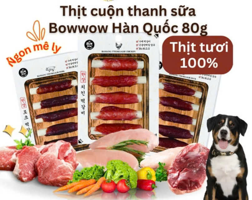 Bánh Thưởng Cho Chó Thịt Cuộn Thanh Sữa BowWow Vị Gà