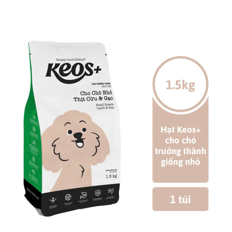 Hạt Cho Chó Keos Cho Giống Nhỏ Thịt Cừu và Gạo 1.5kg