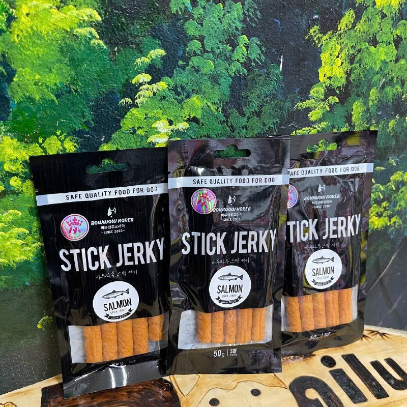 Snack Cho Chó Que Jerky BowWow 50g Vị Cá Hồi Và Phô Mai