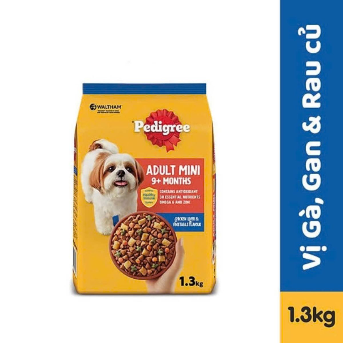 Thức Ăn Cho Chó  Pedigree Adult Mini Loại Gà Và Gan Và Rau 1.3kg